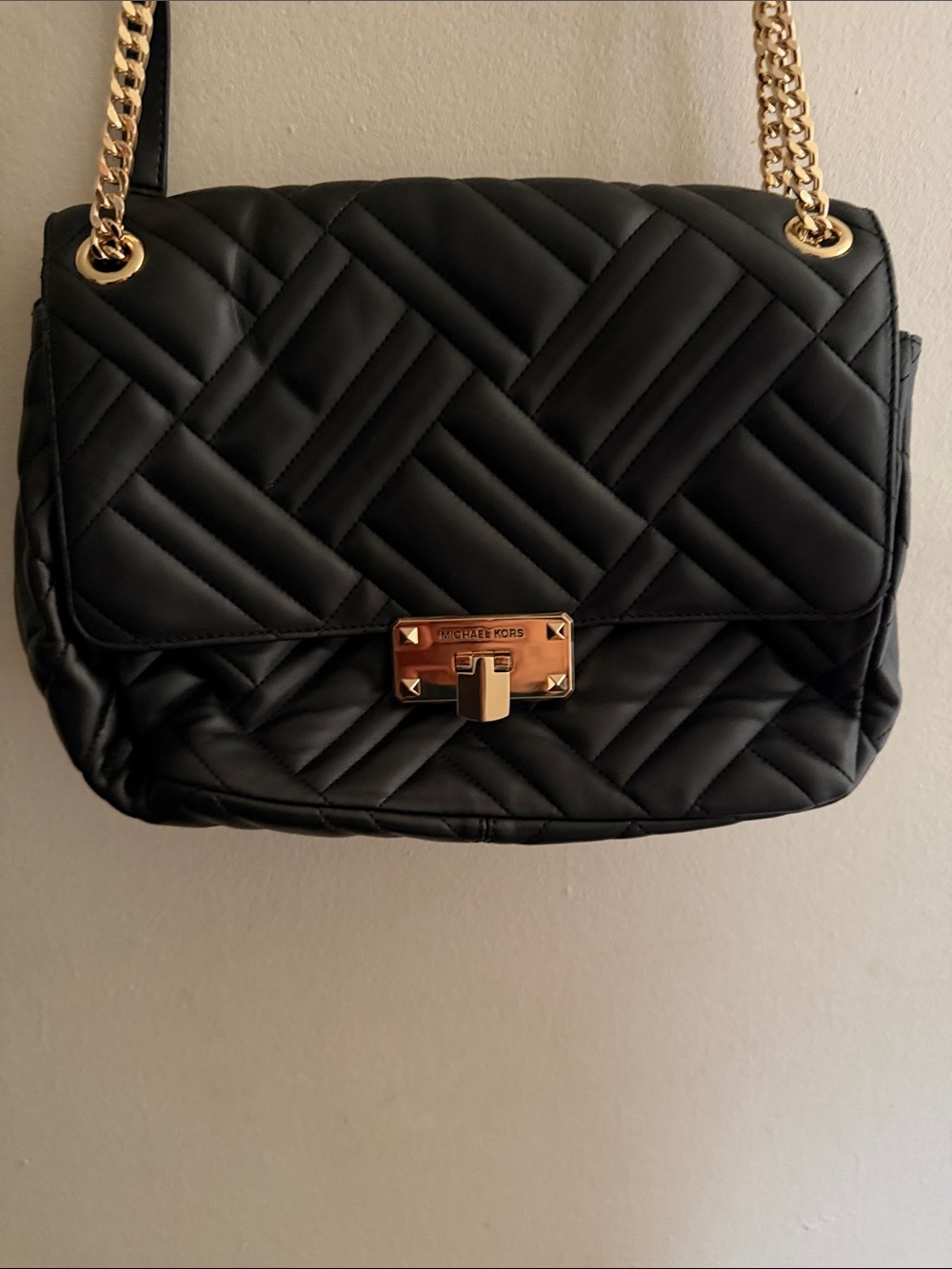 Michael Kors Black Quilted Shoulder Bag with Gold Hardware